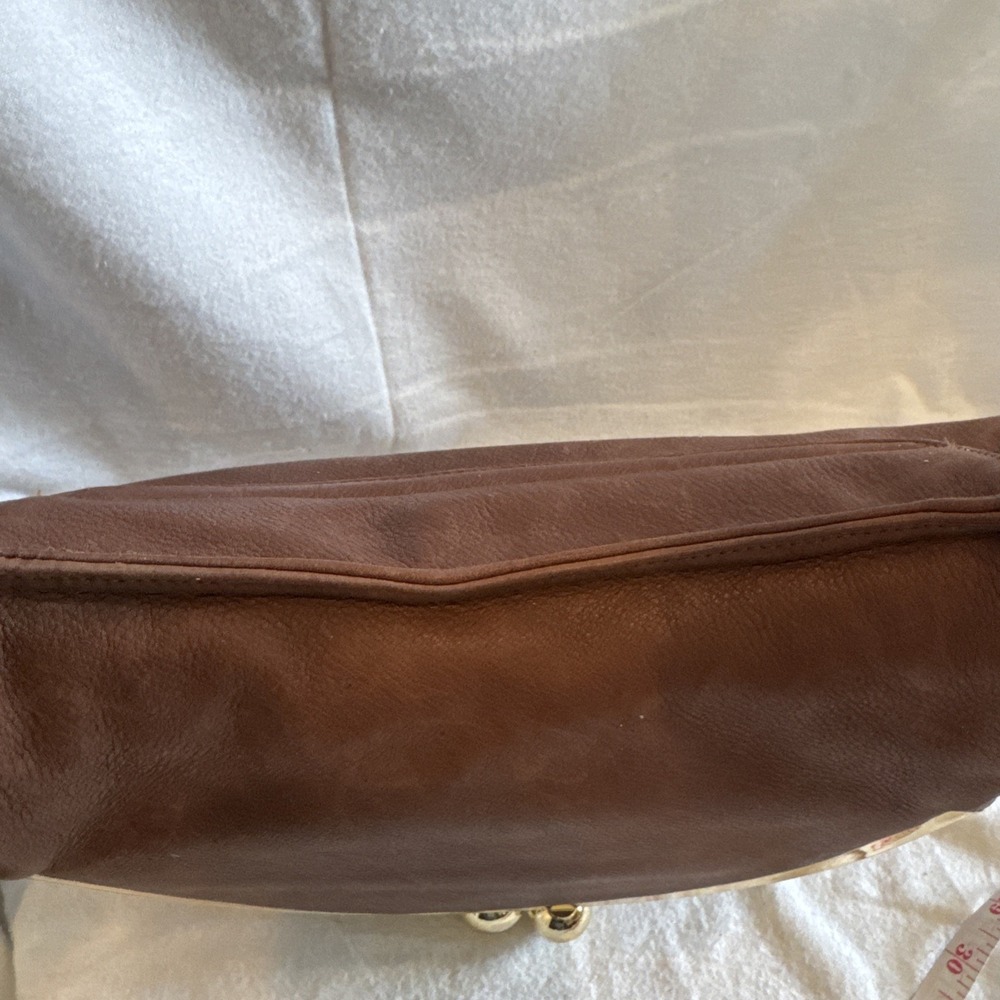 Vtg Y2K Bulga Brown Leather Kisslock Shoulder Bag Purse Satchel Buckle Details‎ - Picture 7 of 16